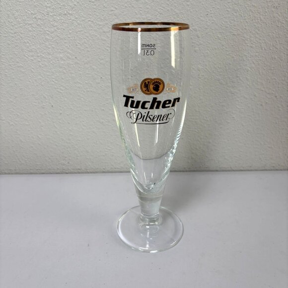 Tucher Pilsener 0.3L German Beer Glass Footed Gold Rim Barware - Picture 1 of 8